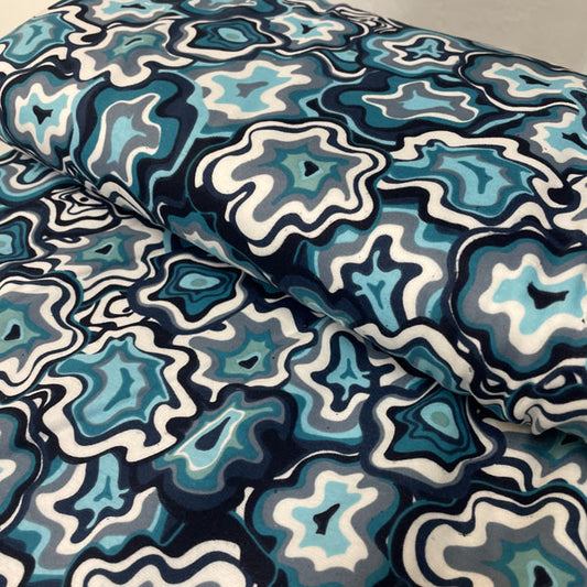 Deadstock Turquoise & Blue Squiggle Geometric Alpine Fleece Backed Sweatshirting Fabric