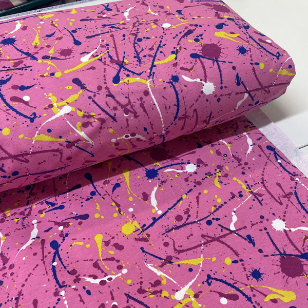 Deadstock Pink Paint Splat Print French Terry Fabric