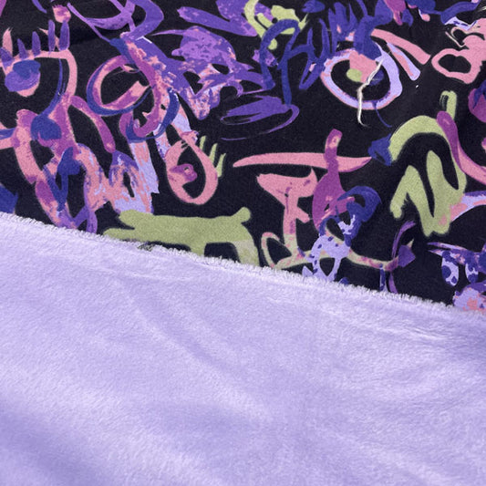 Deadstock Purple Doodles Alpine Fleece Backed Sweatshirting Fabric