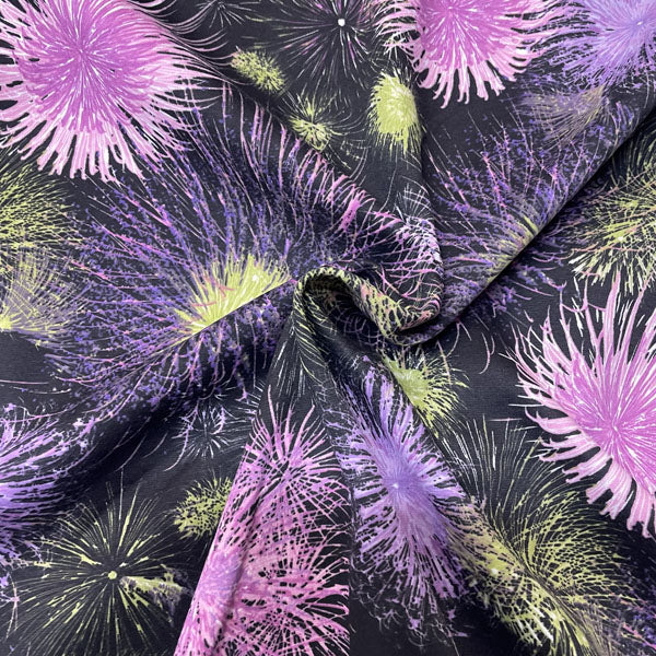 Deadstock Pink & Purple Firework Print Alpine Fleece Backed Sweatshirting Fabric