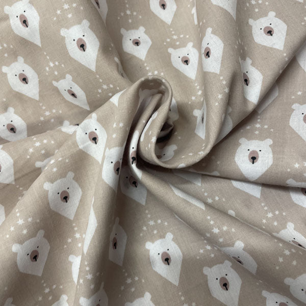 Deadstock Beige Polar Bear Christmas Polycotton Fabric