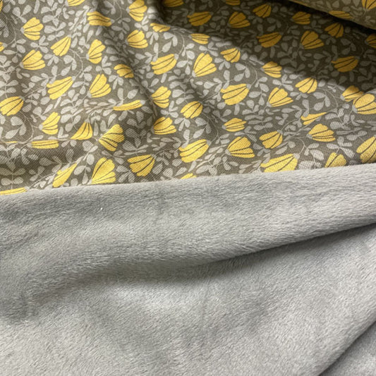 Deadstock Yellow & Khaki Floral Alpine Fleece Backed Sweatshirting Fabric