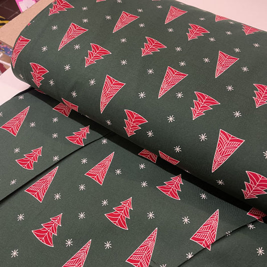 Deadstock Green Geometric Christmas Tree Cotton Fabric