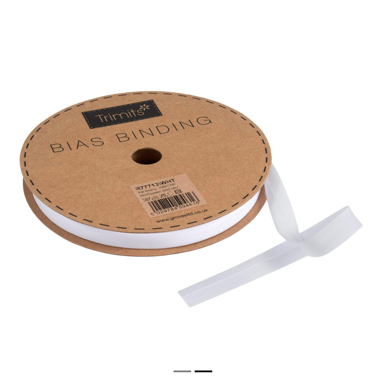 Trim: Bias Binding: Polycotton: 20m x 13mm: White