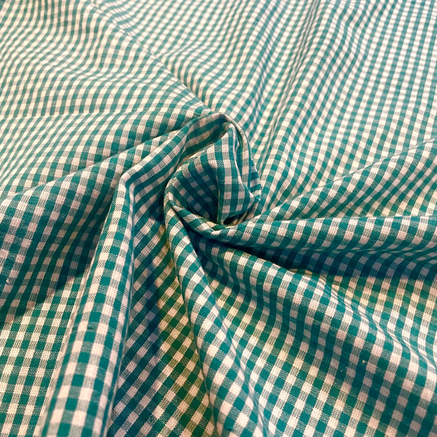 Green Teal Gingham Deadstock Fabric