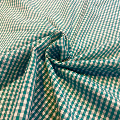 Green Teal Gingham Deadstock Fabric