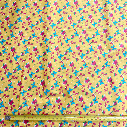 Yellow, Teal & Pink Butterfly Floral Cotton Deadstock Fabric