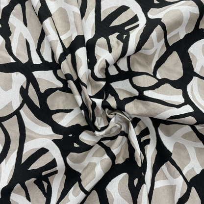 Doodle Print Linen Blend Canvas Fabric