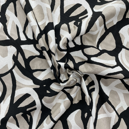 Doodle Print Linen Blend Canvas Fabric