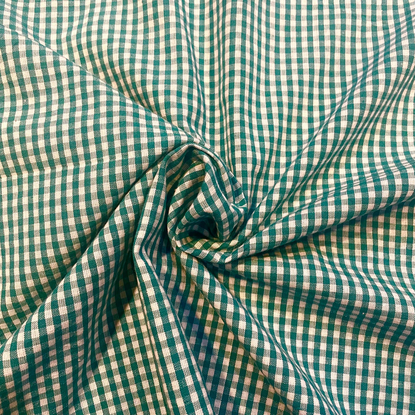 Green Teal Gingham Deadstock Fabric