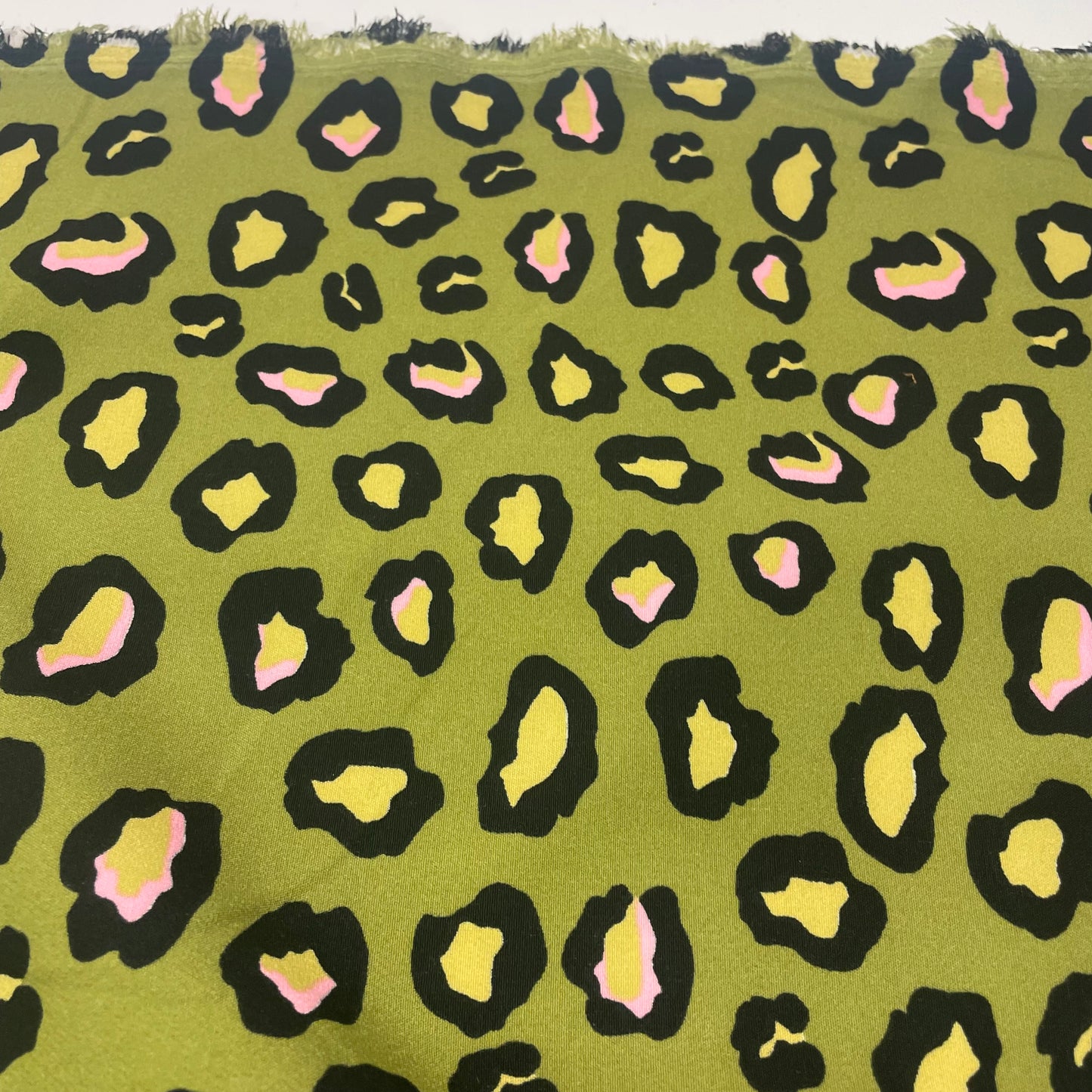 Green & Pink Leopard Print Heavy Crepe Deadstock Fabric