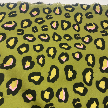 Green & Pink Leopard Print Heavy Crepe Deadstock Fabric