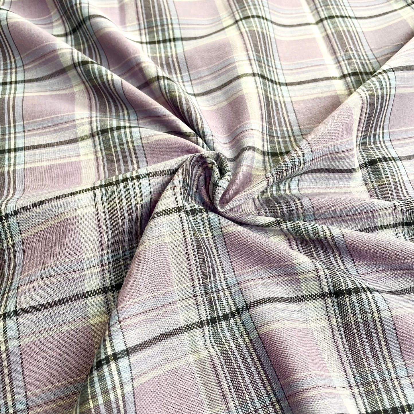Lilac, Grey & White Check Lightweight Shirting Deadstock Fabric