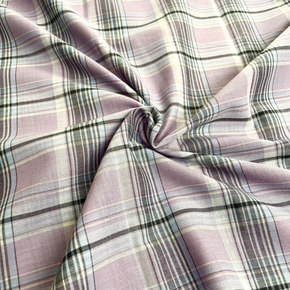 Lilac, Grey & White Check Lightweight Shirting Deadstock Fabric