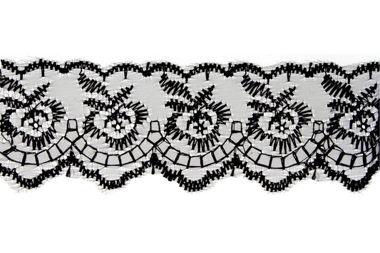 Trim: Lace: Embroidered Tulle: 42mm: Black