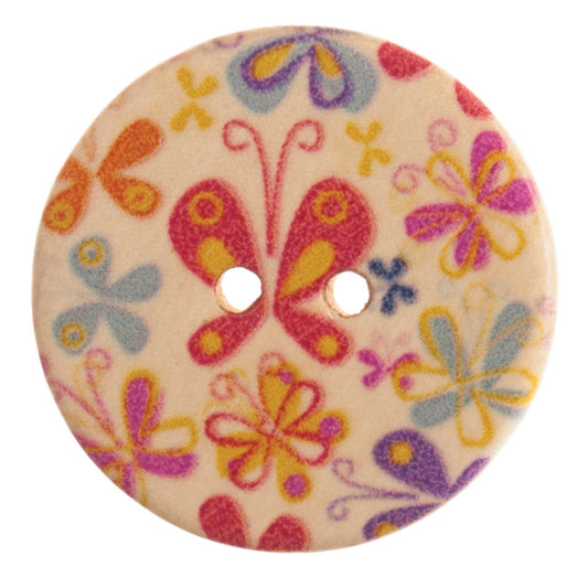 Buttons: Patterned: Multi Butterfly: 20mm: Assorted