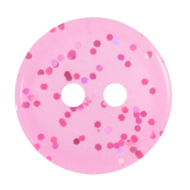 Buttons: Transparent: Glitter: 2 Hole: 11mm: Bright Pink