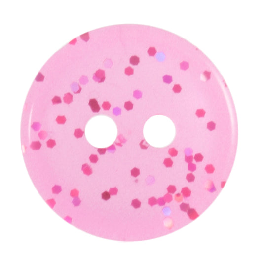 Buttons: Transparent: Glitter: 2 Hole: 11mm: Bright Pink