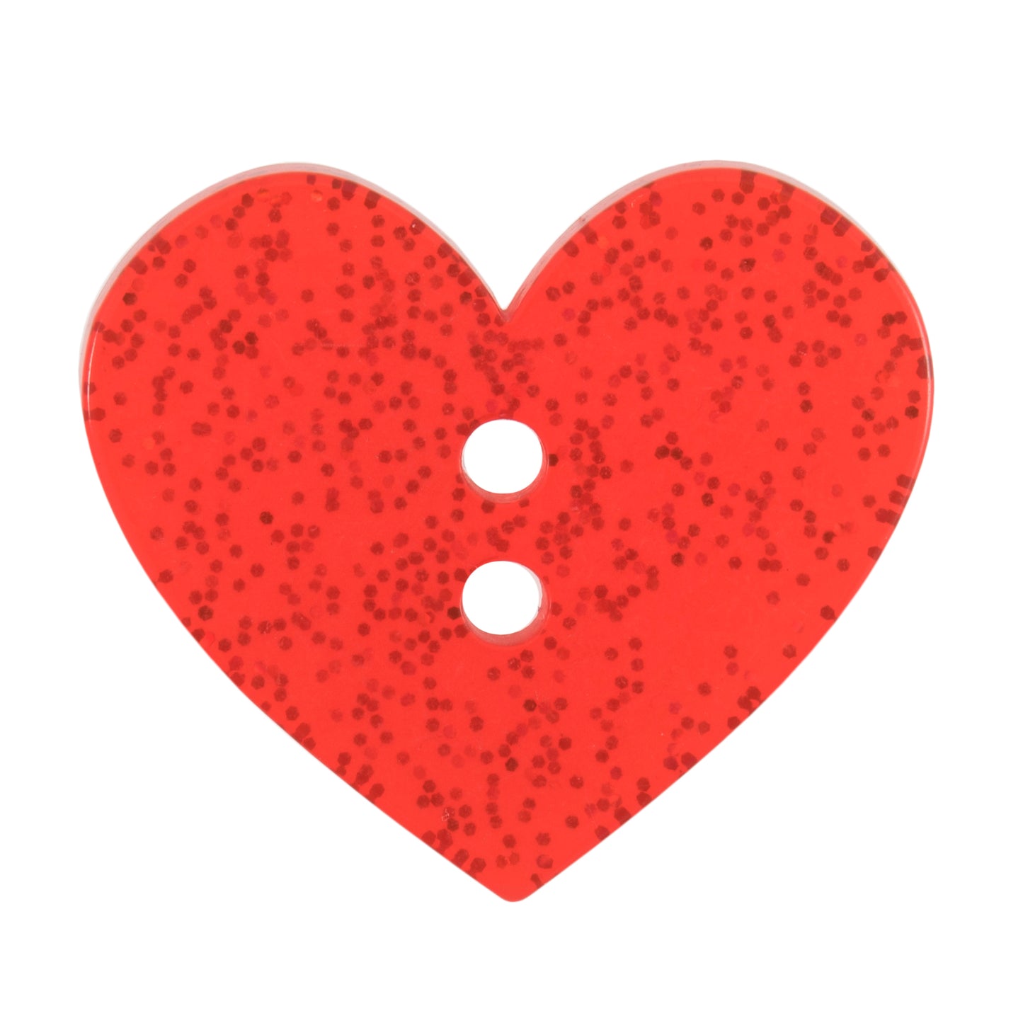 Buttons: Transparent: Glitter: Heart: 2 Hole: 32mm: Red