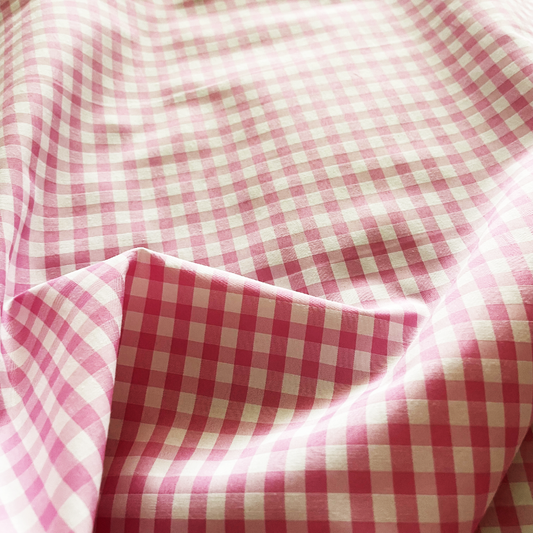 Baby Pink & White Gingham Polycotton Deadstock Fabric