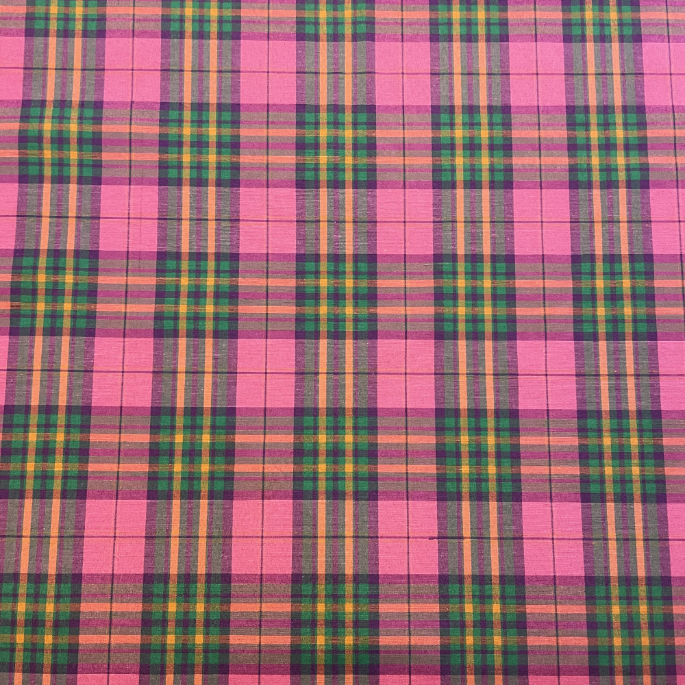 Pink, Green & Orange Tartan Polycotton Deadstock Fabric