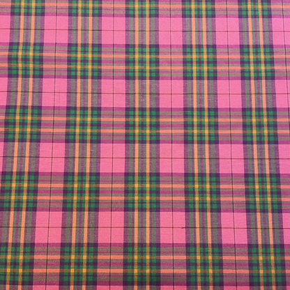 Pink, Green & Orange Tartan Polycotton Deadstock Fabric