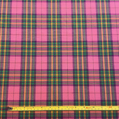 Pink, Green & Orange Tartan Polycotton Deadstock Fabric