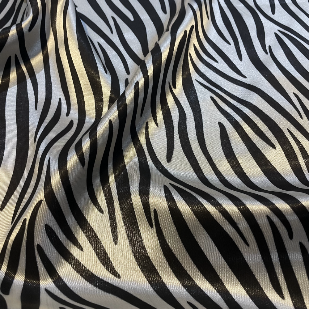 *FLAWED* Black & White Zebra Satin Deadstock Fabric