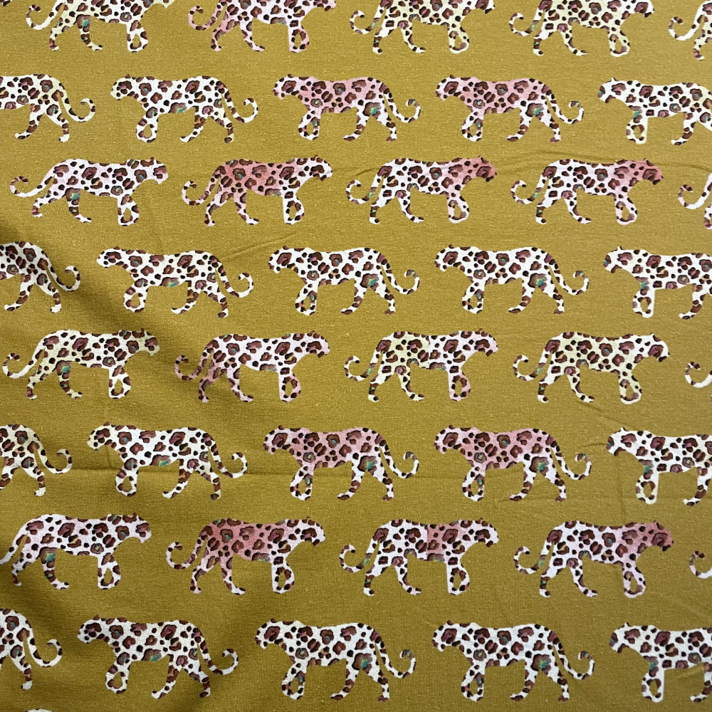 Mustard Leopard Print Jersey Deadstock Fabric