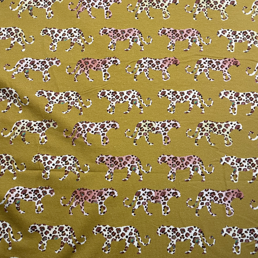 Mustard Leopard Print Jersey Deadstock Fabric