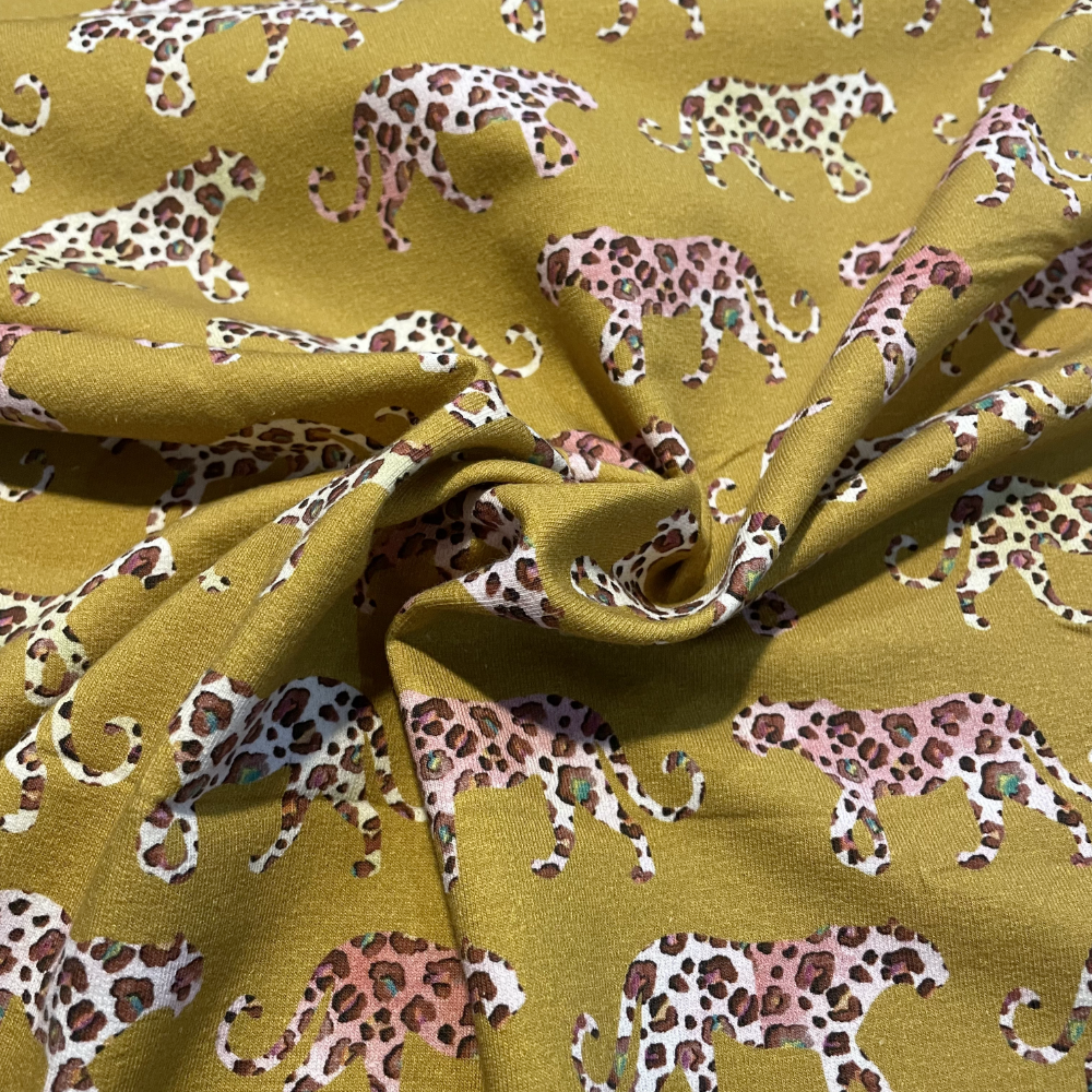 Mustard Leopard Print Jersey Deadstock Fabric