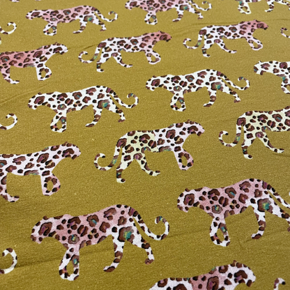 Mustard Leopard Print Jersey Deadstock Fabric