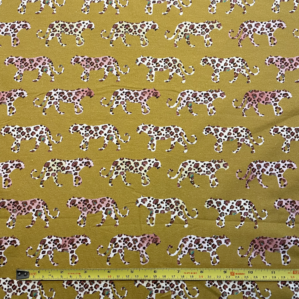 Mustard Leopard Print Jersey Deadstock Fabric