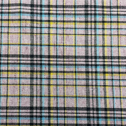 Pastel Pink Tartan Wool Mix Deadstock Fabric