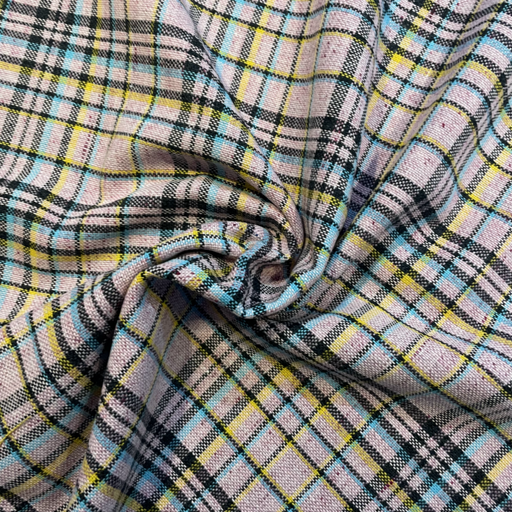 Pastel Pink Tartan Wool Mix Deadstock Fabric