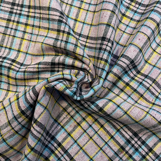 Pastel Pink Tartan Wool Mix Deadstock Fabric
