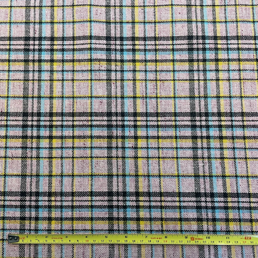 Pastel Pink Tartan Wool Mix Deadstock Fabric
