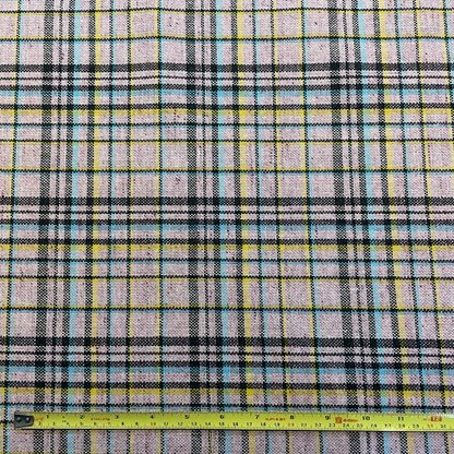 Pastel Pink Tartan Wool Mix Deadstock Fabric