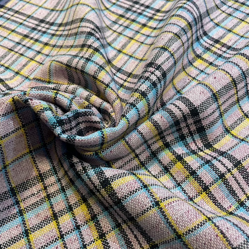 Pastel Pink Tartan Wool Mix Deadstock Fabric