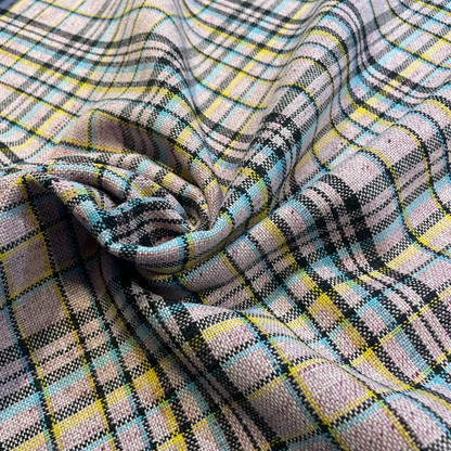 Pastel Pink Tartan Wool Mix Deadstock Fabric