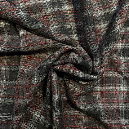 Black, Grey & Red Tartan Wool Mix Deadstock Fabric