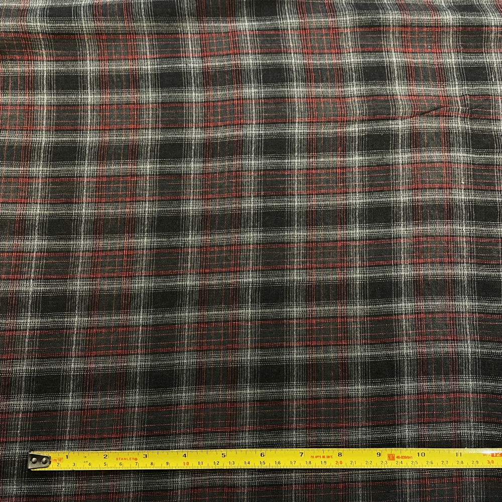 Black, Grey & Red Tartan Wool Mix Deadstock Fabric