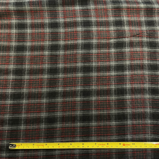 Black, Grey & Red Tartan Wool Mix Deadstock Fabric