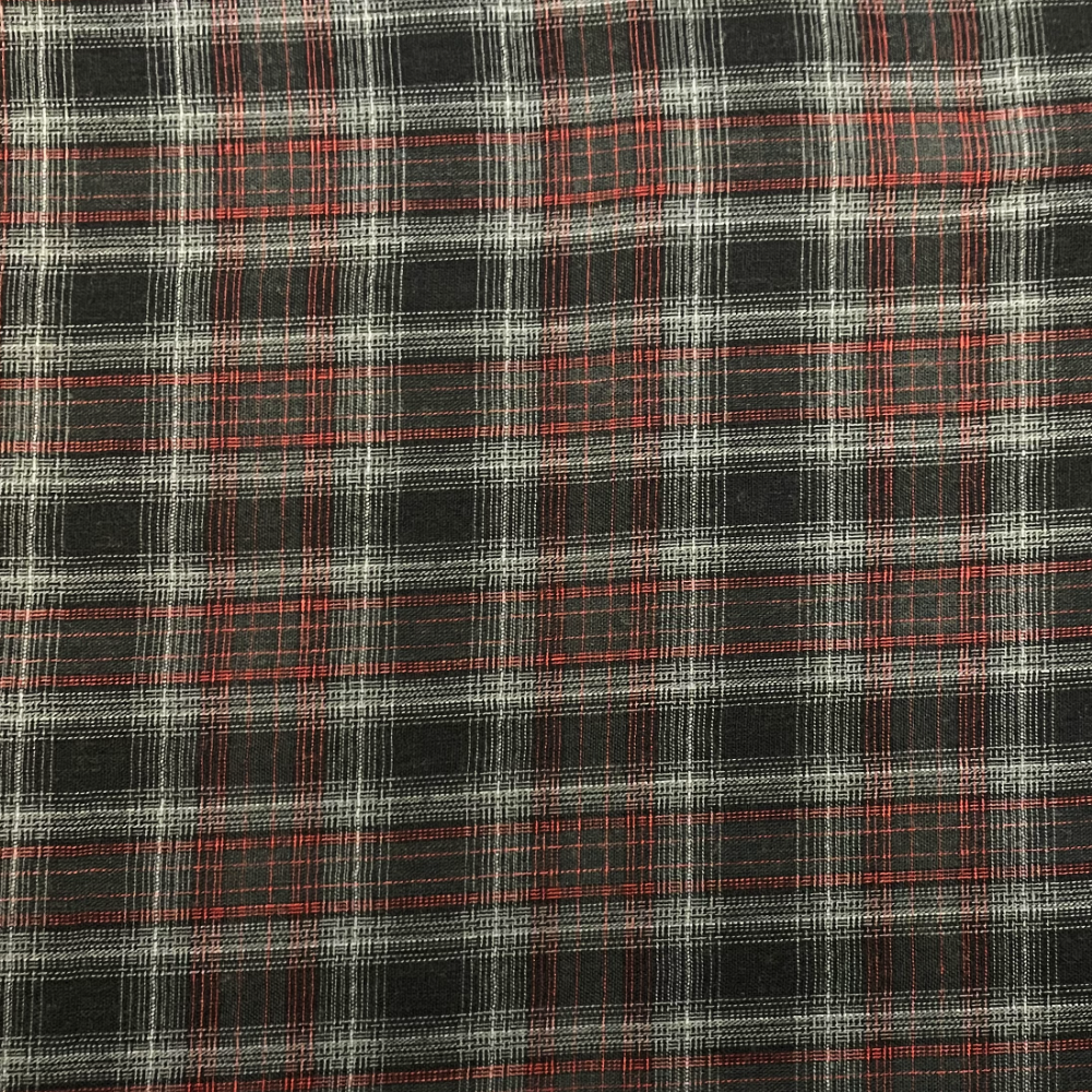 Black, Grey & Red Tartan Wool Mix Deadstock Fabric