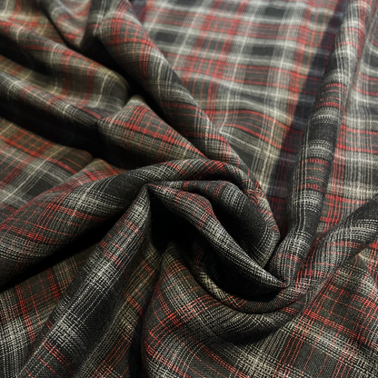Black, Grey & Red Tartan Wool Mix Deadstock Fabric
