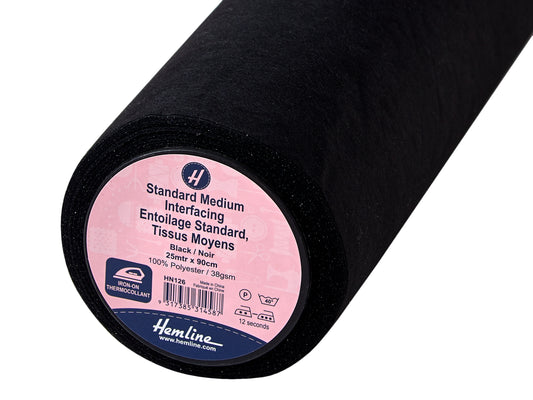 Interfacing: Standard: Medium: Iron-on: 25m x 90cm: Black