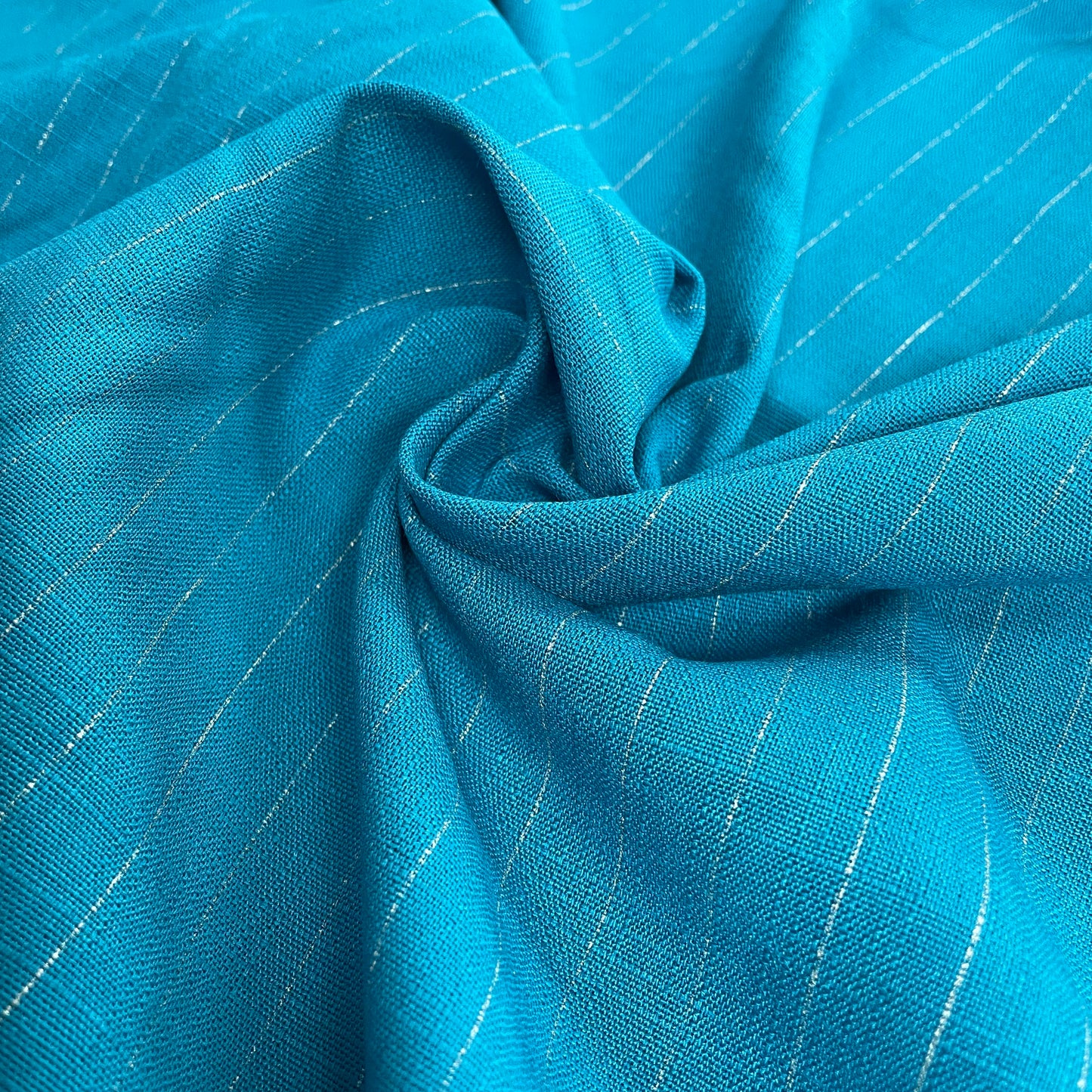 Teal Linen Mix with Silver Stripes Deadstock Fabric