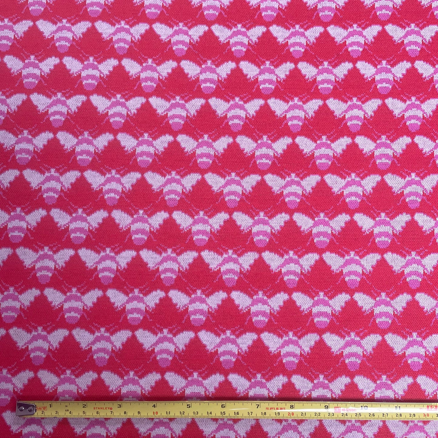 Red & Pink Bee Print Jersey Knit Deadstock Fabric