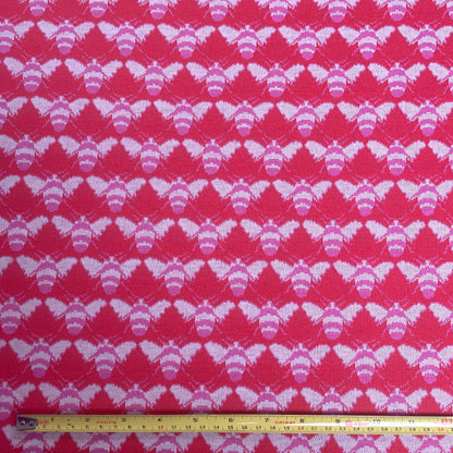 Red & Pink Bee Print Jersey Knit Deadstock Fabric