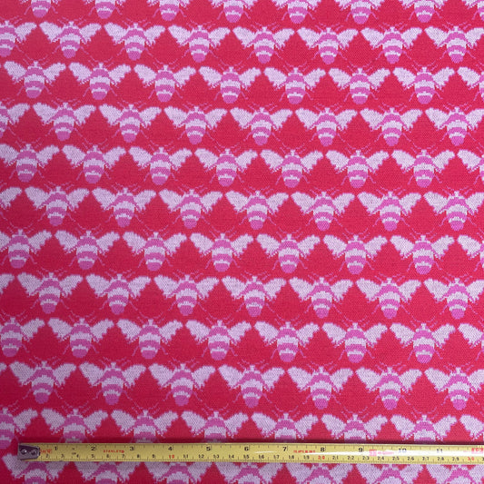 Red & Pink Bee Print Jersey Knit Deadstock Fabric
